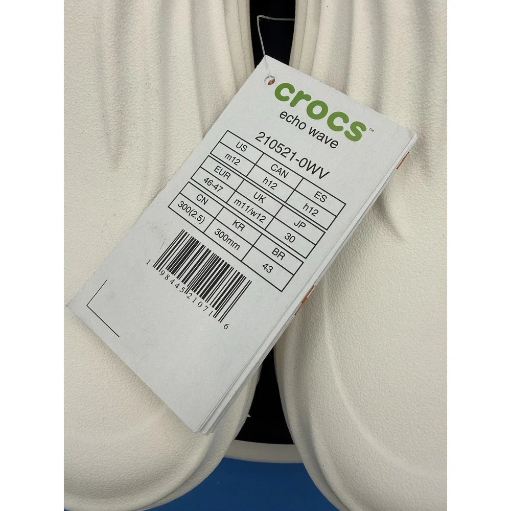 Crocs Echo Wave Mens Size 12 Chalk White Slip On Clogs Outdoor Sandals Shoes